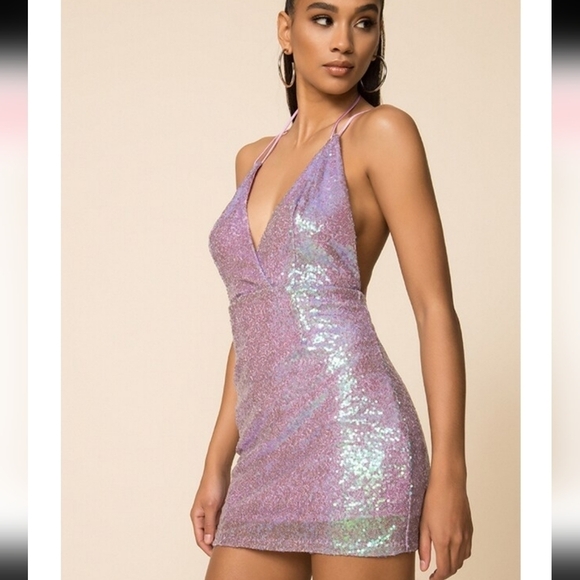 Revolve Superdown Amie Sequin Mini Dress size M Mermaidcore Taylor Swift Purple - Picture 1 of 13